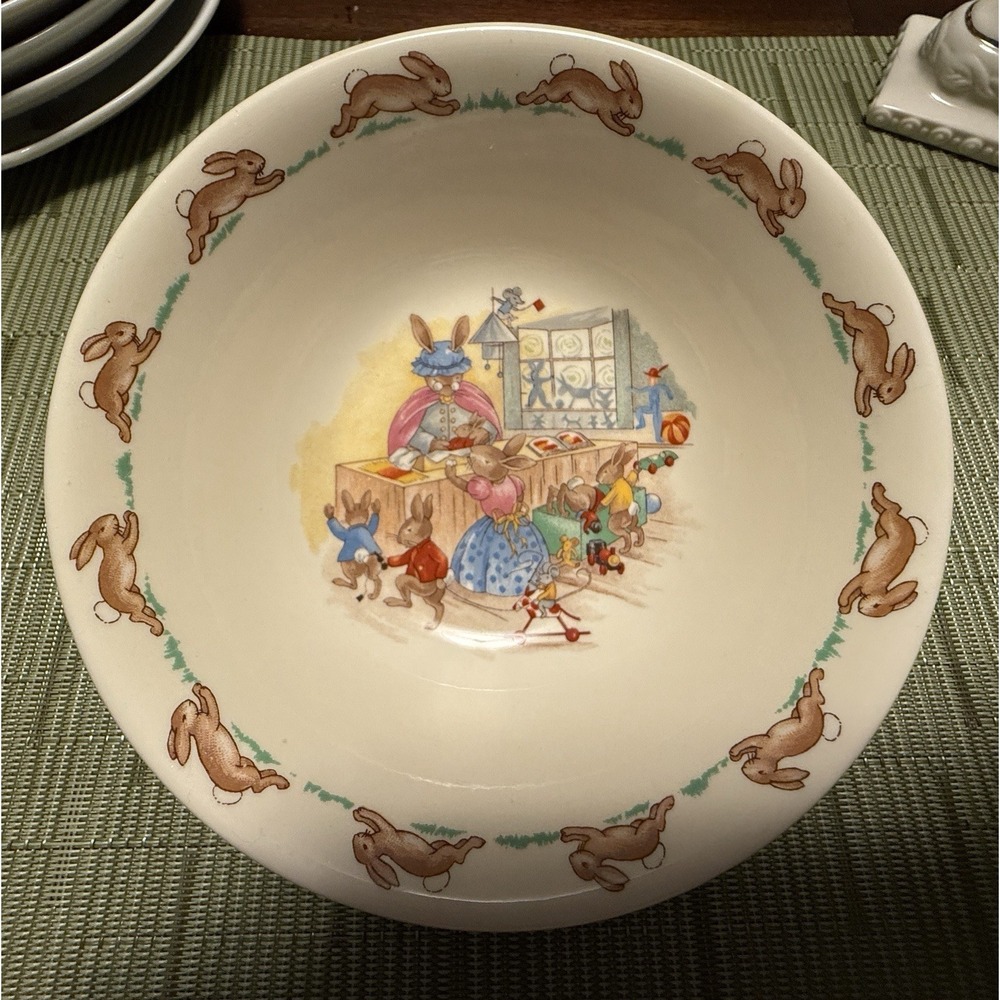 Vintage Royal Doulton Bunnykins "Toy Shop" Rabbits Cereal Bowl Read Desc